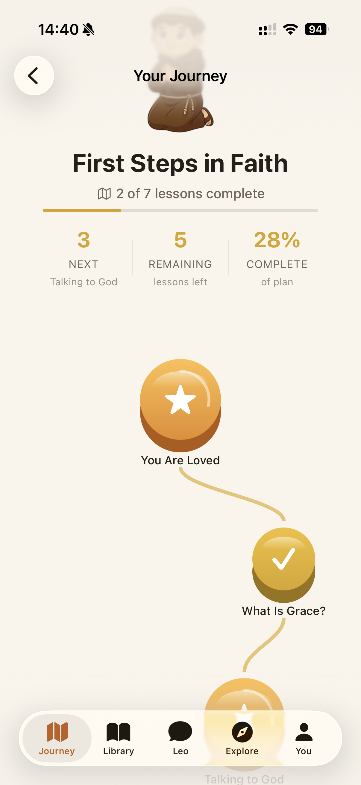 Duolingo-style journey path with lesson progression
