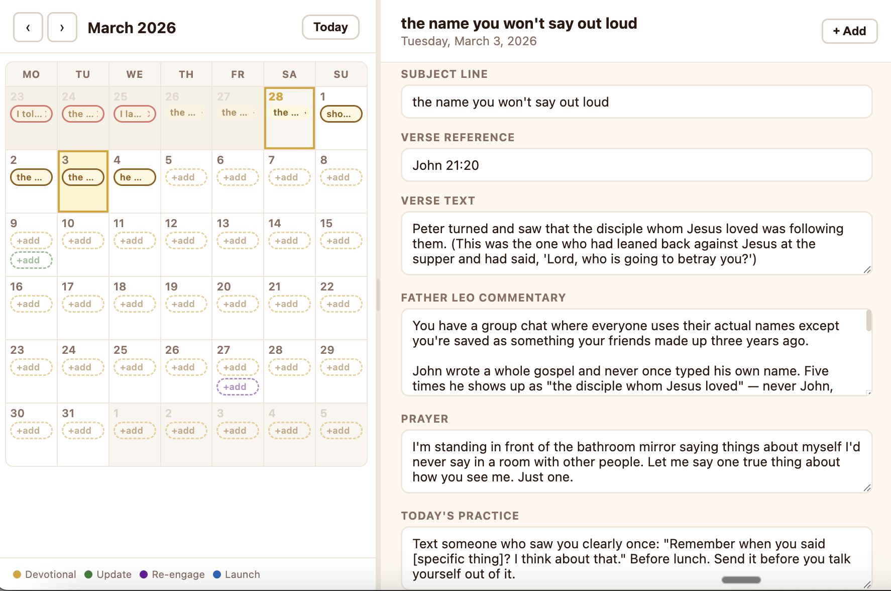 Content calendar showing daily emails scheduled consistently