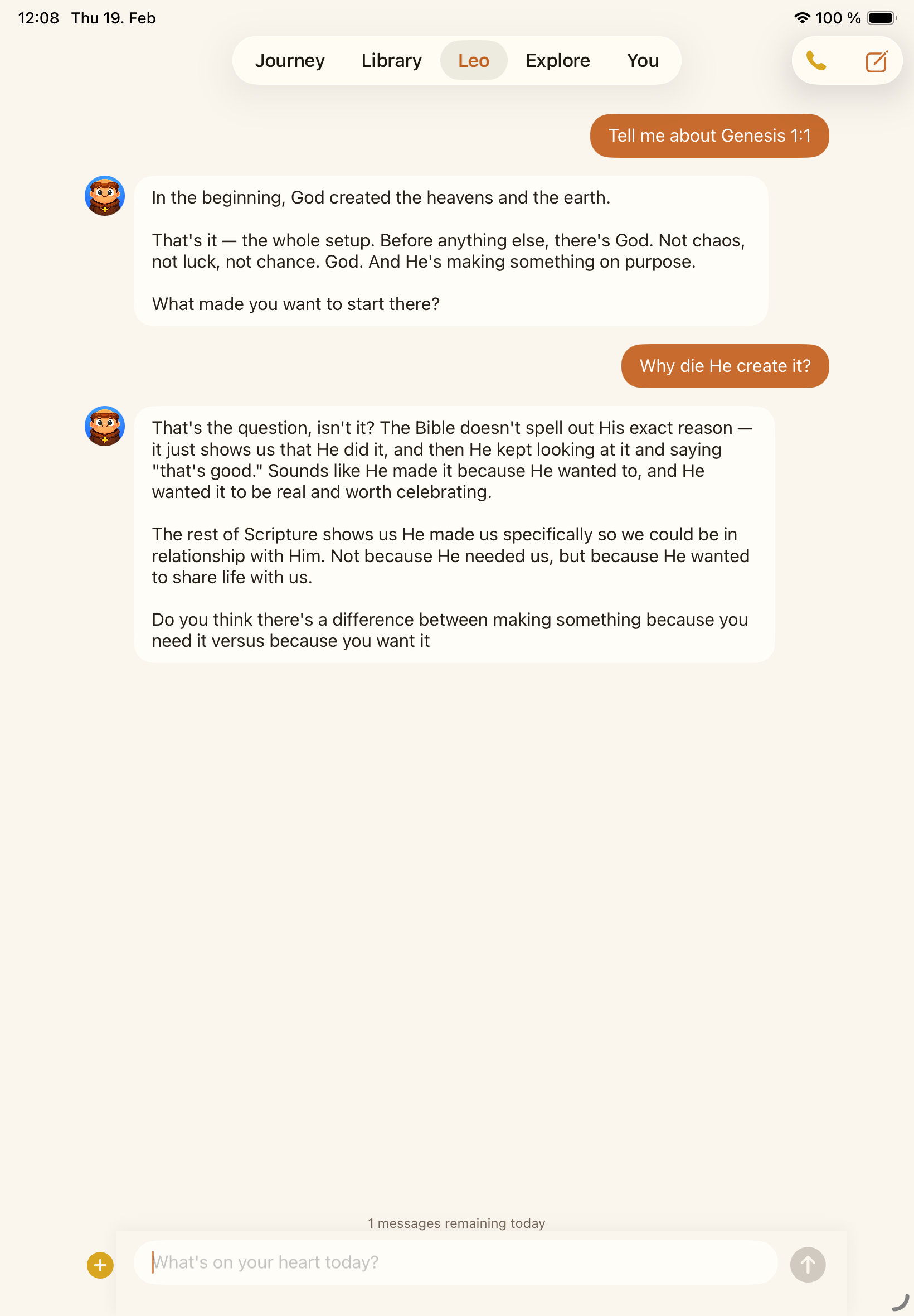 Chat with Father Leo on iPad