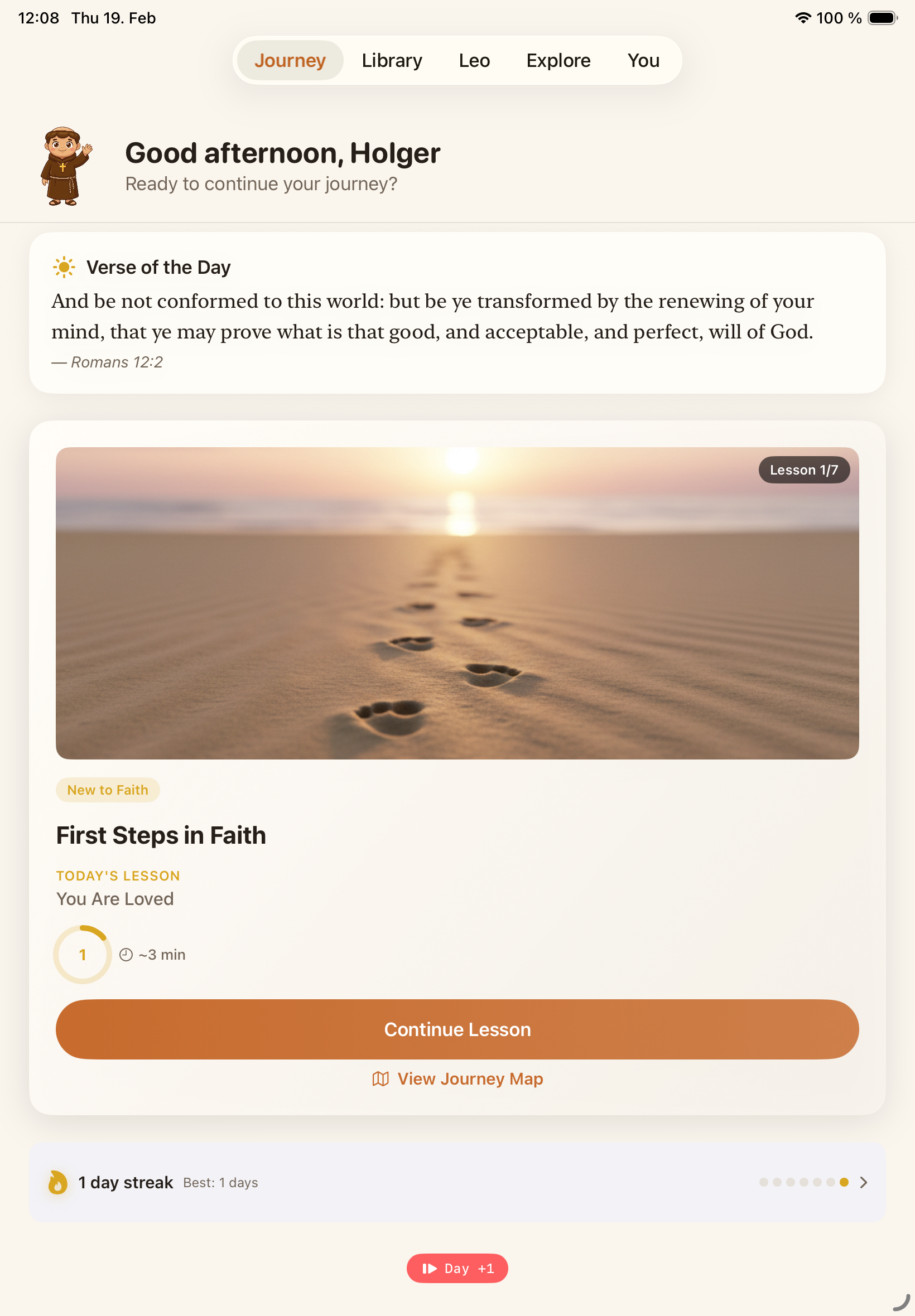 Father Leo home screen on iPad