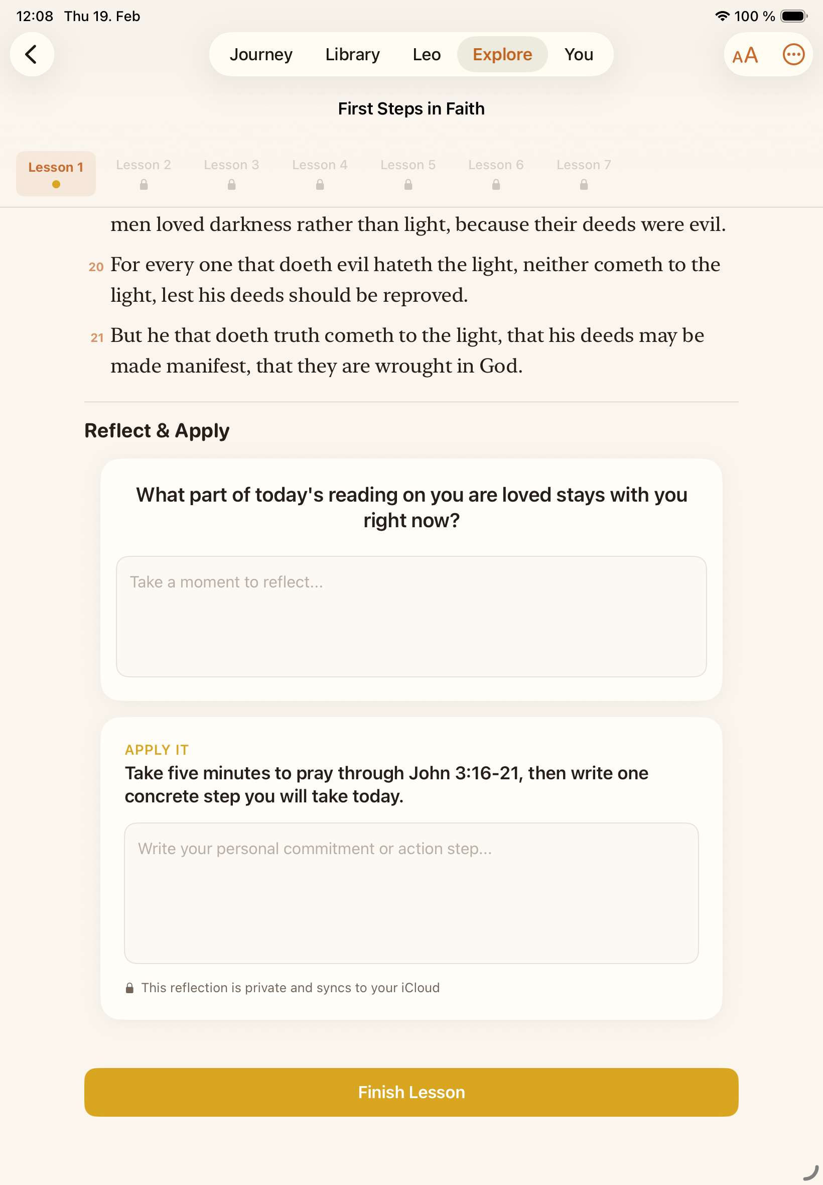 Lesson with reflection on iPad