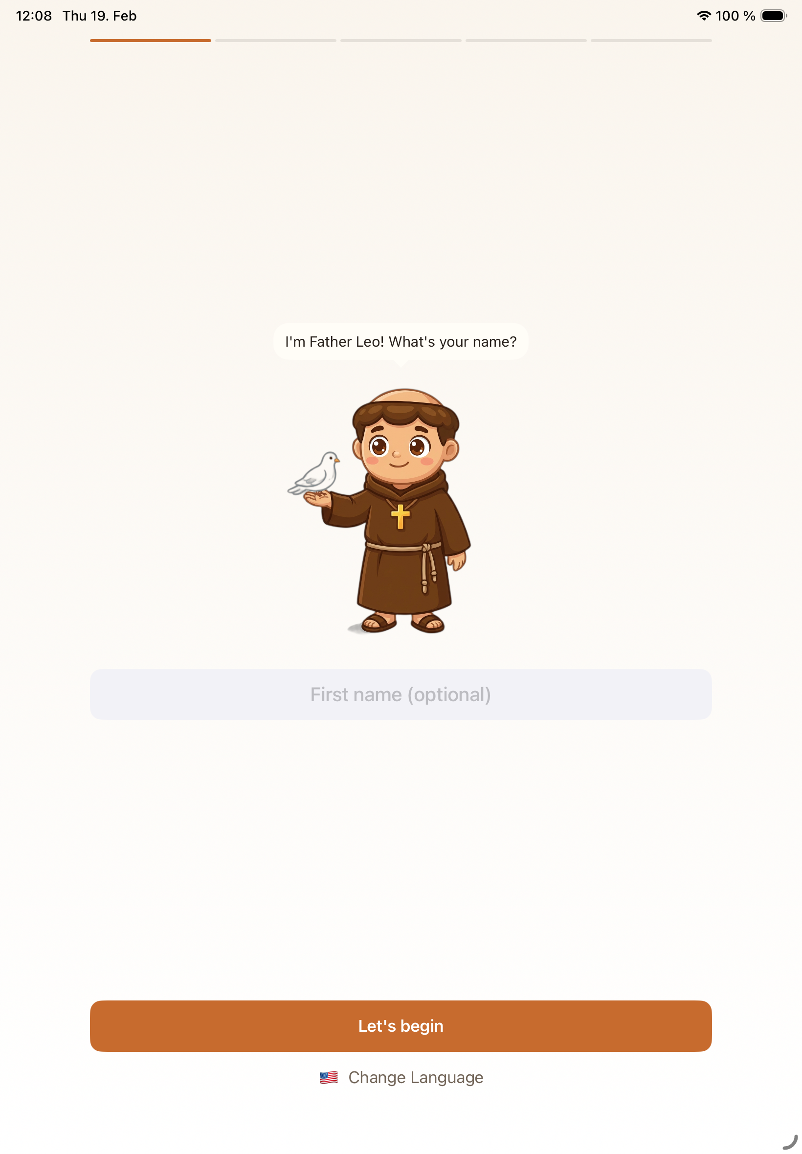 Father Leo welcome screen on iPad