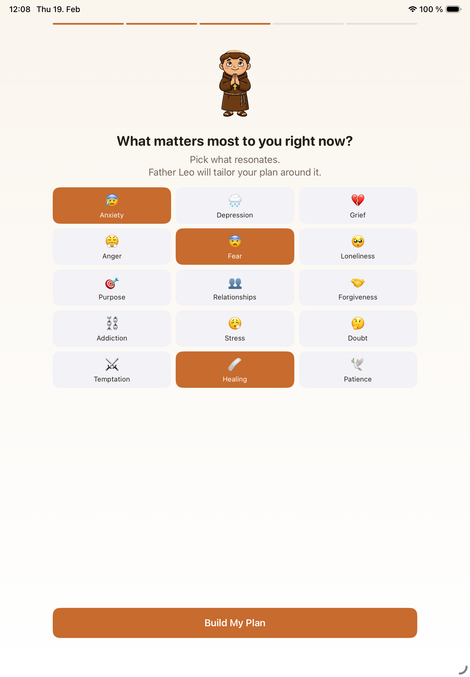 Custom topics selected on iPad