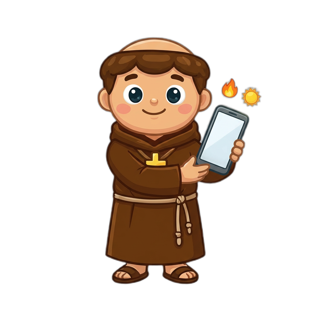 Father Leo showing phone widgets